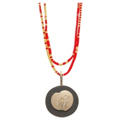 CLARISSA BRONFMAN 14kGold Diamond LOVE Ebony Pendant on Red Gold Alonso Necklace