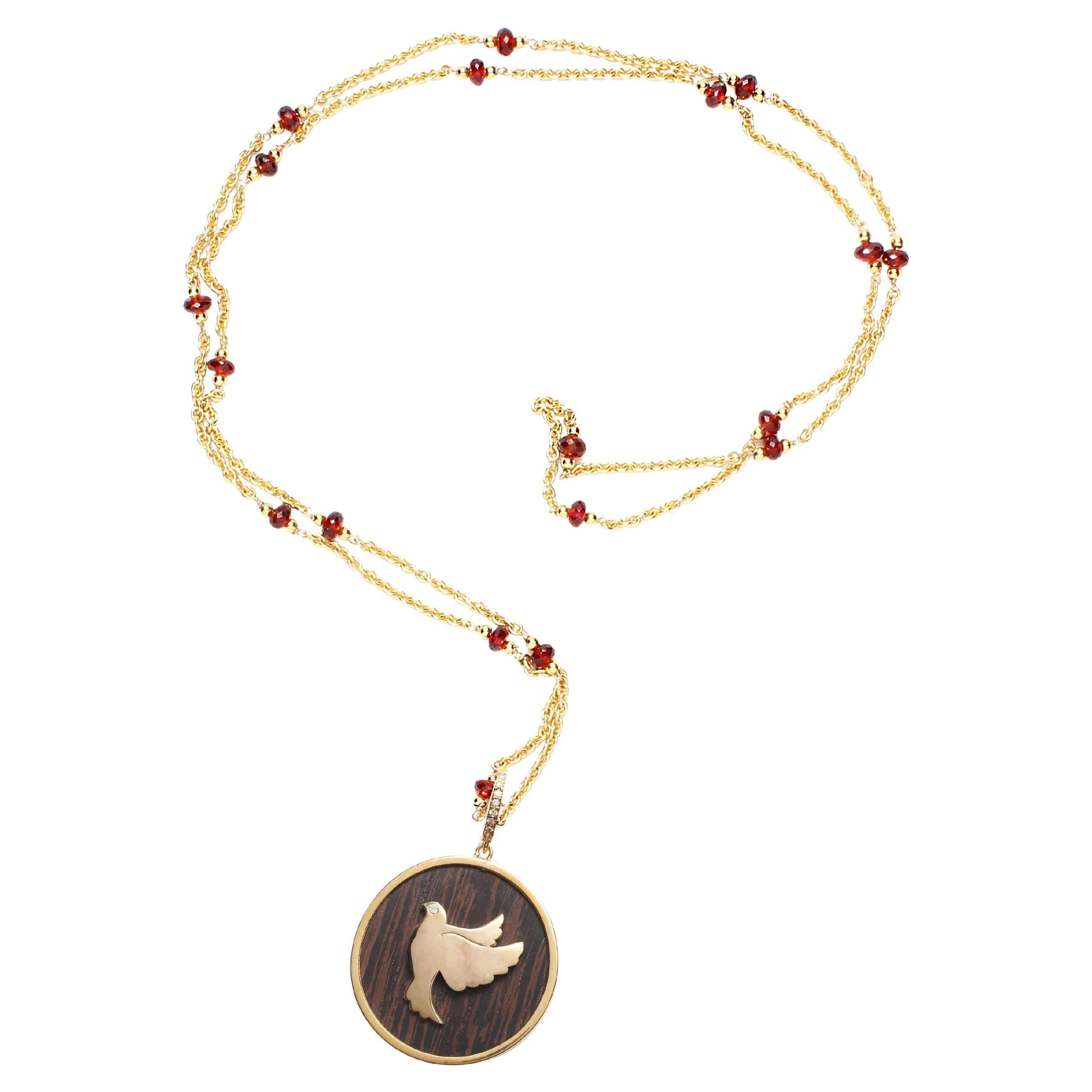 CLARISSA BRONFMAN 14kgold Garnet "Caracas" Necklace & Dove Diamond Ebony Pendant