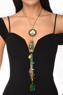 CLARISSA BRONFMAN 14kGold Sapphire Clover Ebony Pendant Red Gold Alonso Necklace