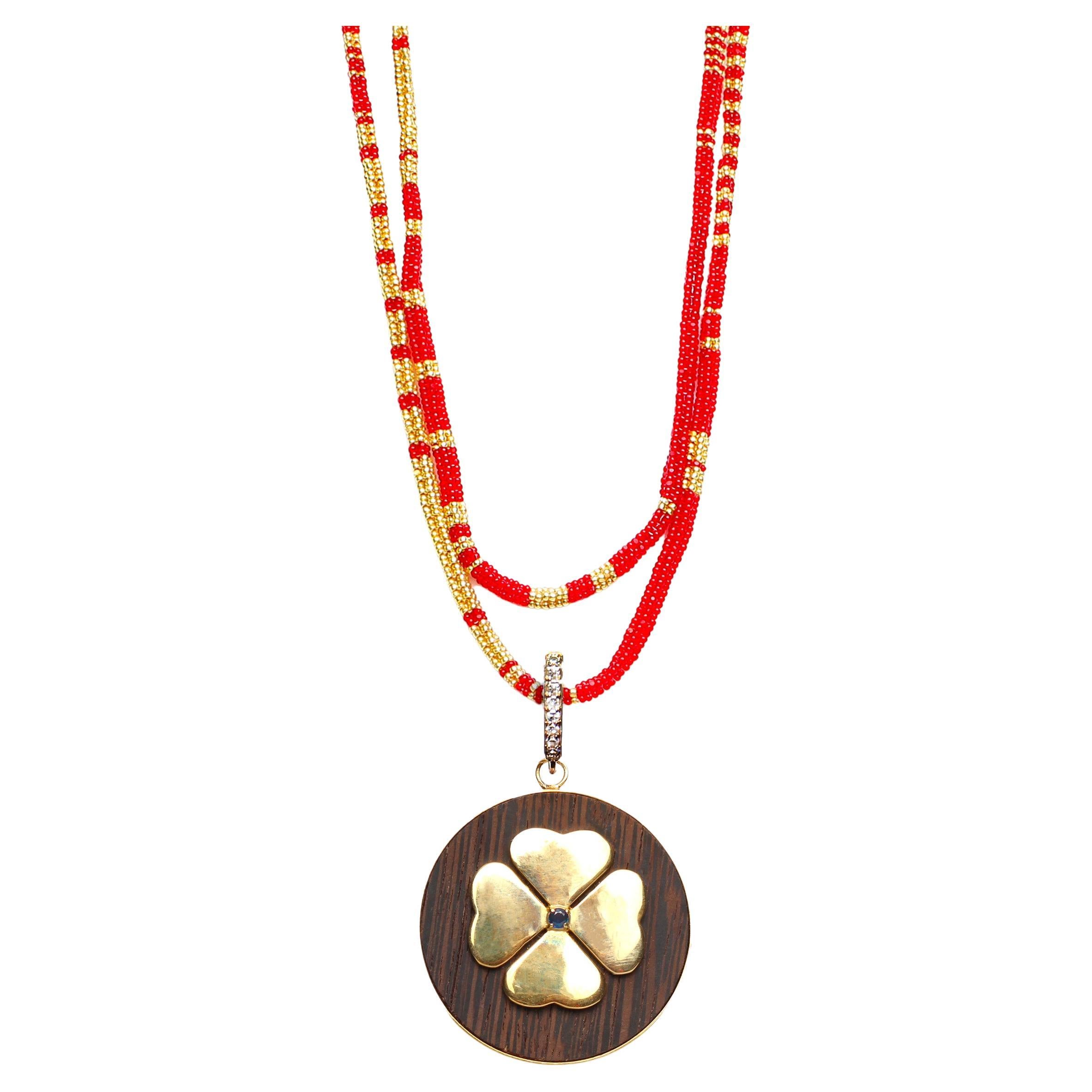 CLARISSA BRONFMAN 14kGold Saphir Klee Ebenholz Anhänger Rotgold Alonso Halskette