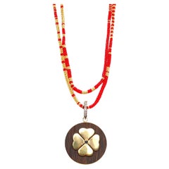CLARISSA BRONFMAN 14kGold Sapphire Clover Ebony Pendant Red Gold Alonso Necklace