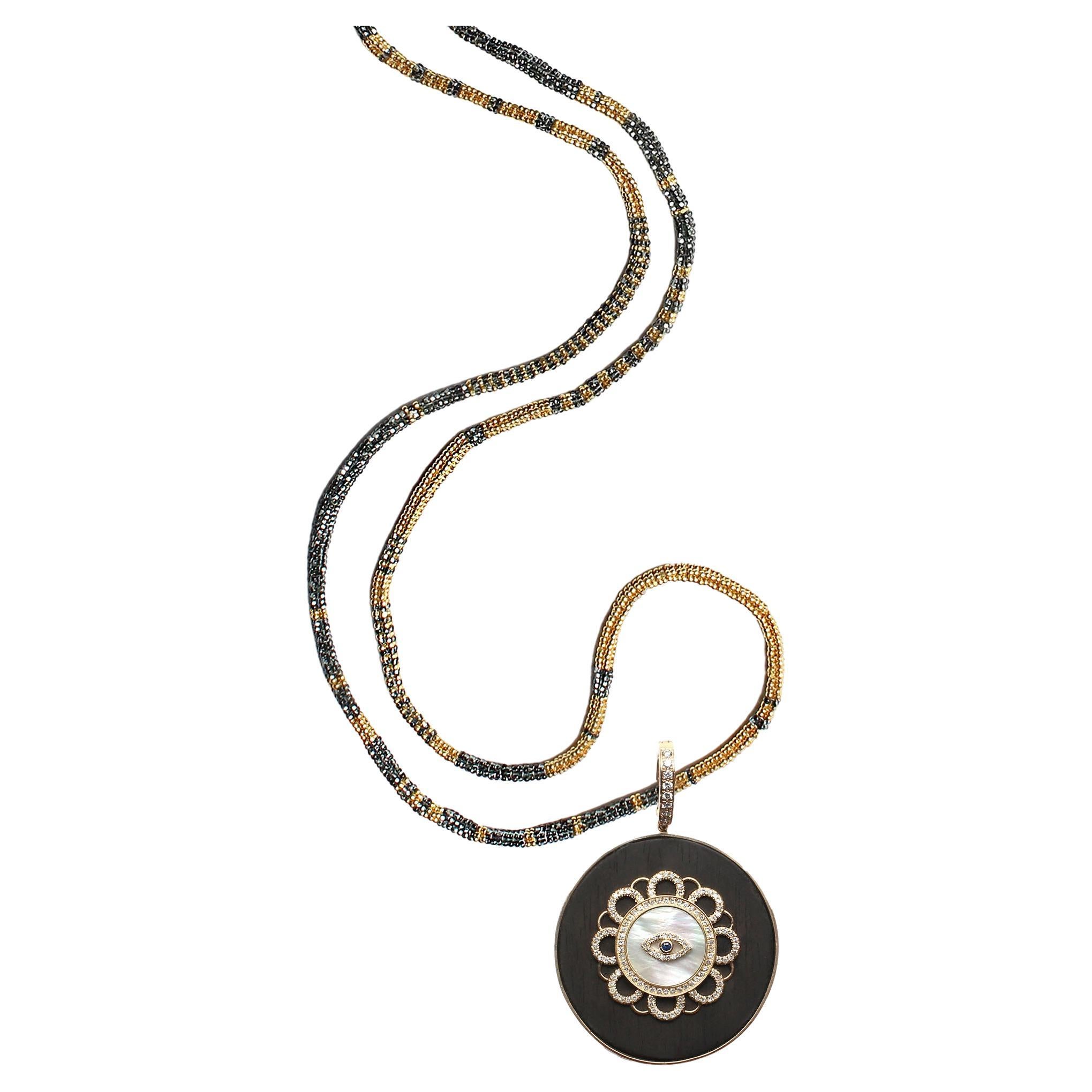CLARISSA BRONFMAN 14kgold Sapphire Diamond Ebony Eye Pendant & Grey Gold Alonso