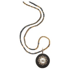 CLARISSA BRONFMAN 14kgold Sapphire Diamond Ebony Eye Pendant & Grey Gold Alonso