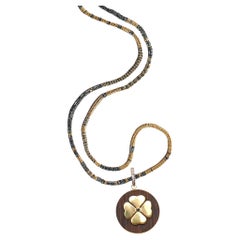 CLARISSA BRONFMAN 14kGold Sapphire Ebony Clover Pendant GreyGold Alonso Necklace