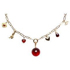 Clarissa Bronfman 18k 14k Gold Diamond Garnet Amber Charm Paperclip Necklace