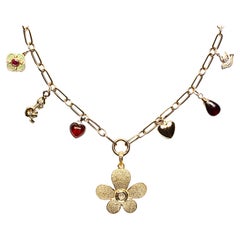 Clarissa Bronfman 18k 14k Gold Diamond Garnet Polki Diamond Flower Necklace