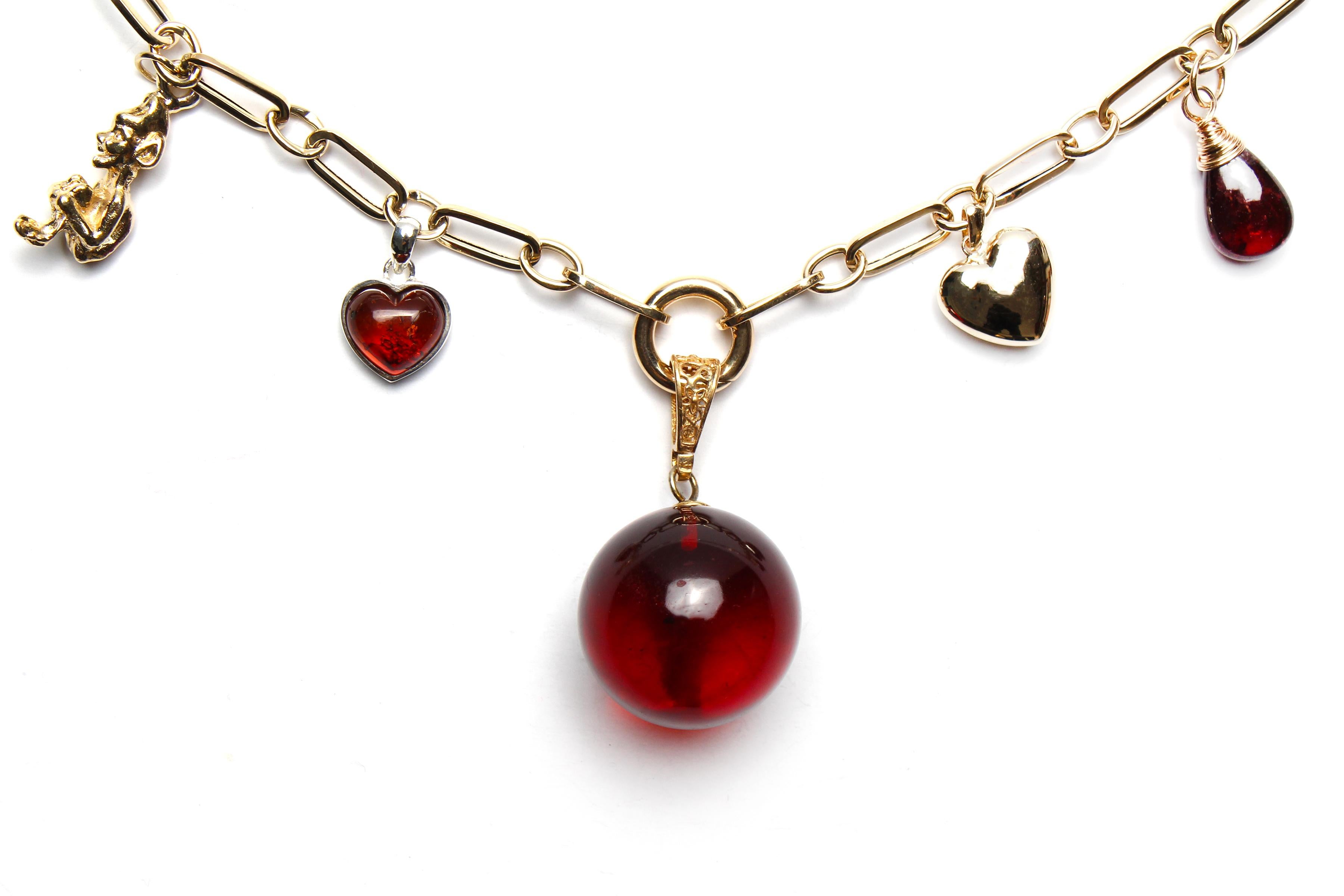 Clarissa Bronfman 18k14k Gold Diamond Garnet Polki Diamond Enamel Heart Necklace In New Condition For Sale In New York, NY