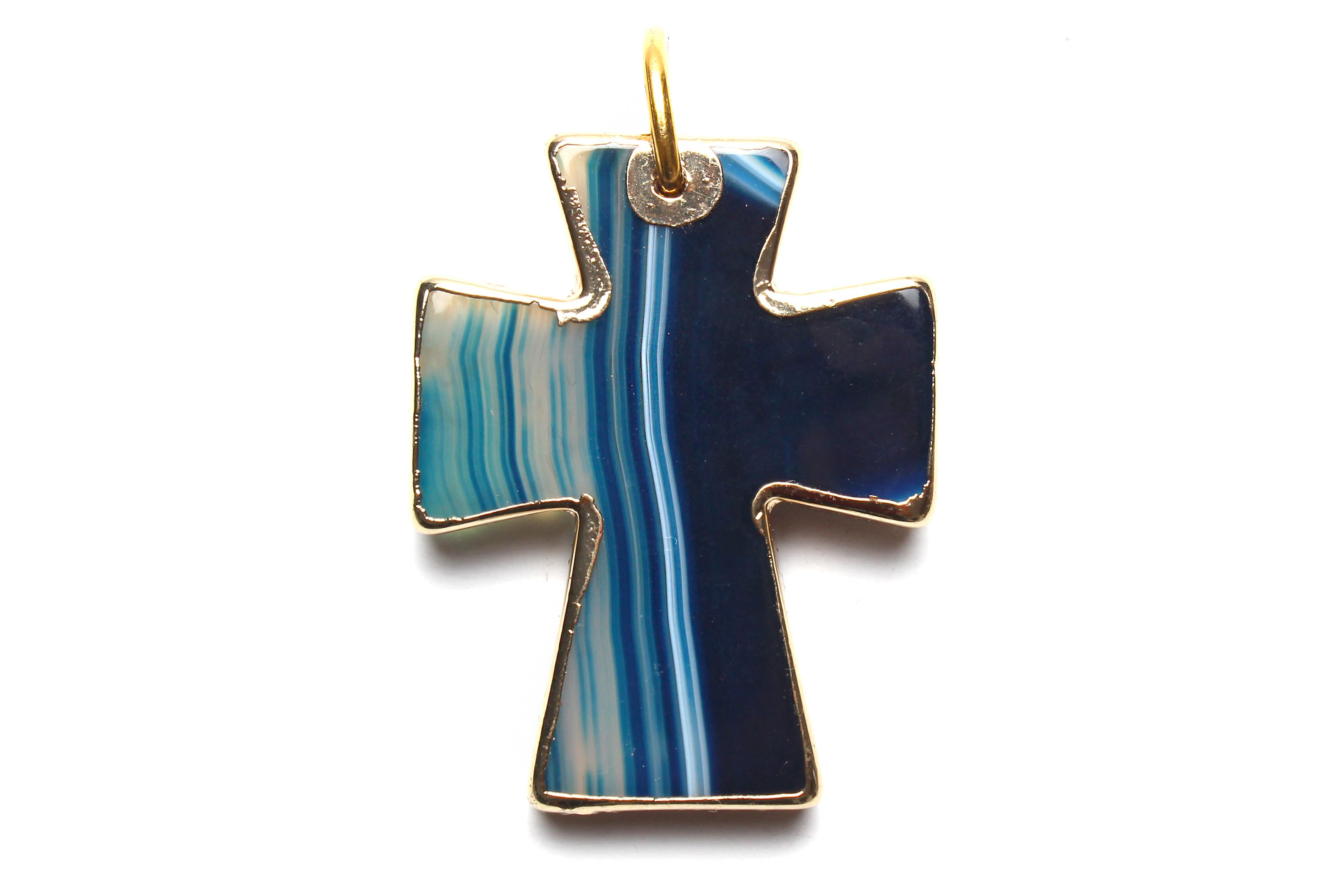 Contemporary Clarissa Bronfman Tiger's Eye Diamond Gold Beaded Rosary & Blue Agate Cross