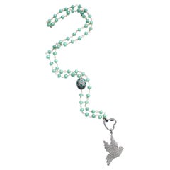 Clarissa Bronfman Agate 14k Gold Diamond Emerald Sapphire Dove Pendant Rosary