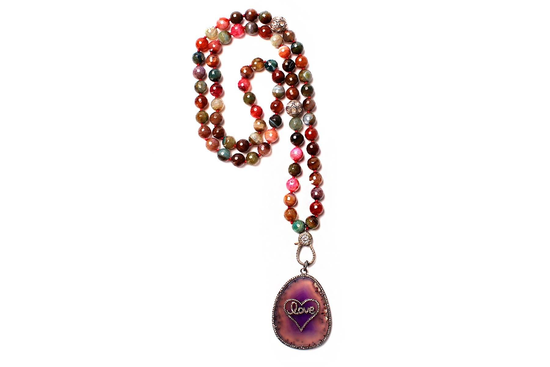 Contemporary Clarissa Bronfman Agate and Diamond Beaded Necklace