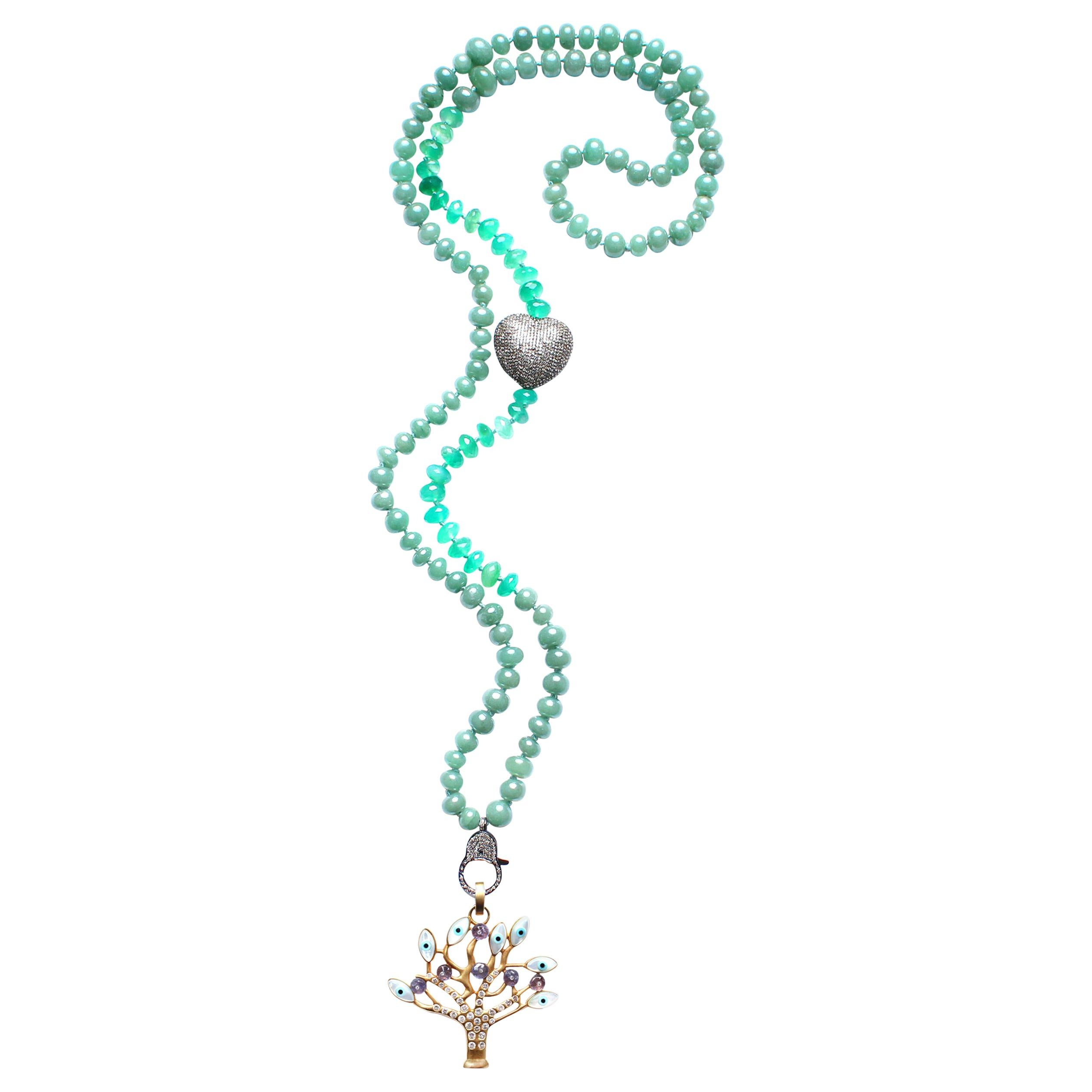 Clarissa Bronfman Agate Diamond 14k Gold Tanzanite Diamond Tree of Life Necklace