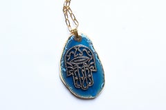 Clarissa Bronfman Agate Diamond Hamsa Hand 14k Gold Chain Pendant Necklace