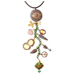 Clarissa Bronfman Agate, Emerald, Diamond 'Dreamcatcher' Symbol Tree Necklace