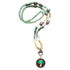 CLARISSA BRONFMAN Agate Emerald Diamond Malachite Gold Mushroom Pendant Necklace