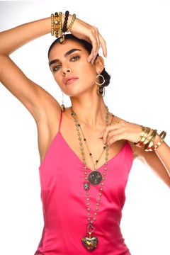 Clarissa Bronfman Agate Emerald Jade Chalcedony 14k Gold Heart Rosary Necklace