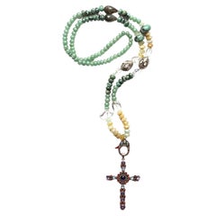 Clarissa Bronfman Agate Moonstone Polki Diamond Necklace & Garnet Amethyst Cross