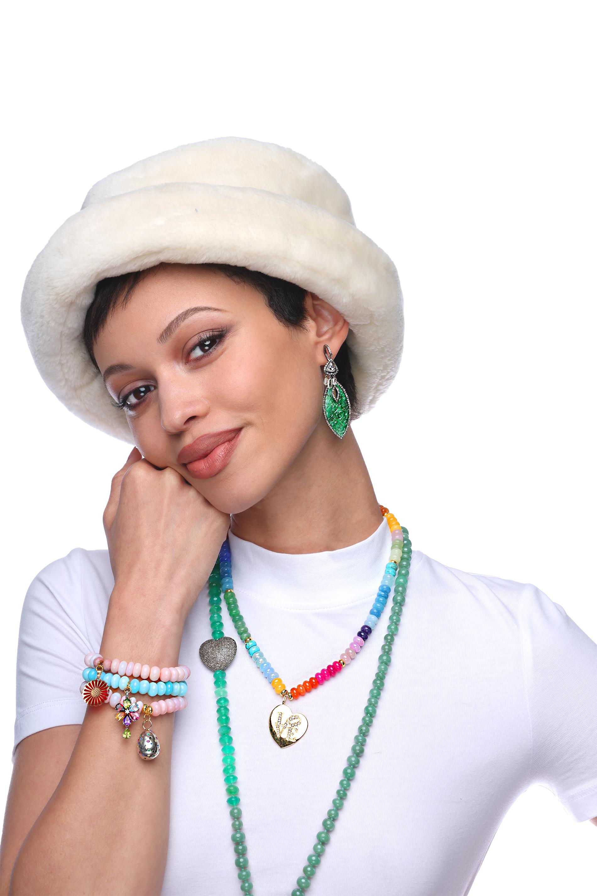 Clarissa Bronfman Collier de perles de Bouddha, agate, onyx, diamant, tourmaline, opale et lune en vente 4