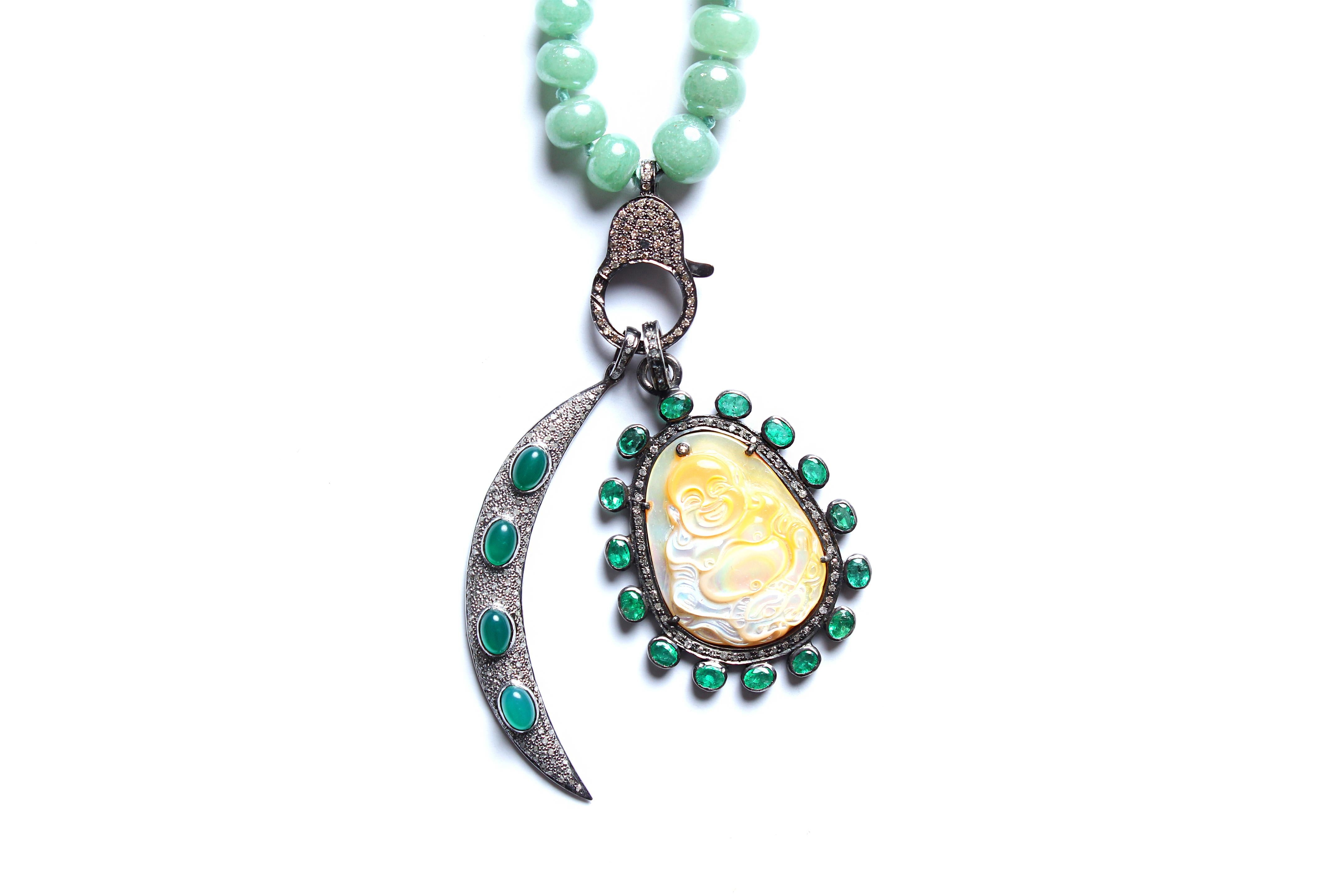 Clarissa Bronfman Agate Onyx Diamond Tourmaline Opal Buddha Moon Beaded Necklace For Sale 2