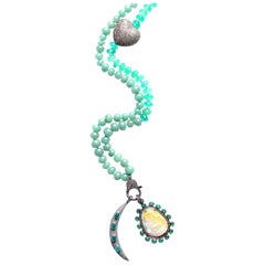 Clarissa Bronfman Agate Onyx Diamond Tourmaline Opal Buddha Moon Beaded Necklace