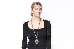 Clarissa Bronfman Agate, Rosecut Diamond, Antique Silver, Red Clay Necklace