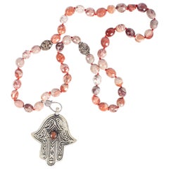 Clarissa Bronfman Agate, Rosecut Diamond, Antique Silver, Red Clay Necklace