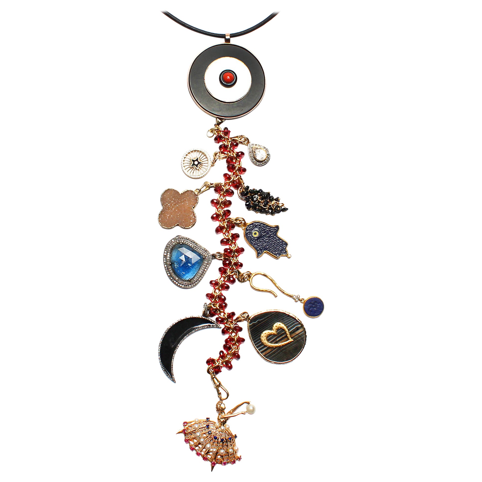 CLARISSA BRONFMAN "Age Of Elegance" Garnet Pearl Ruby Gold Symbol Tree Necklace