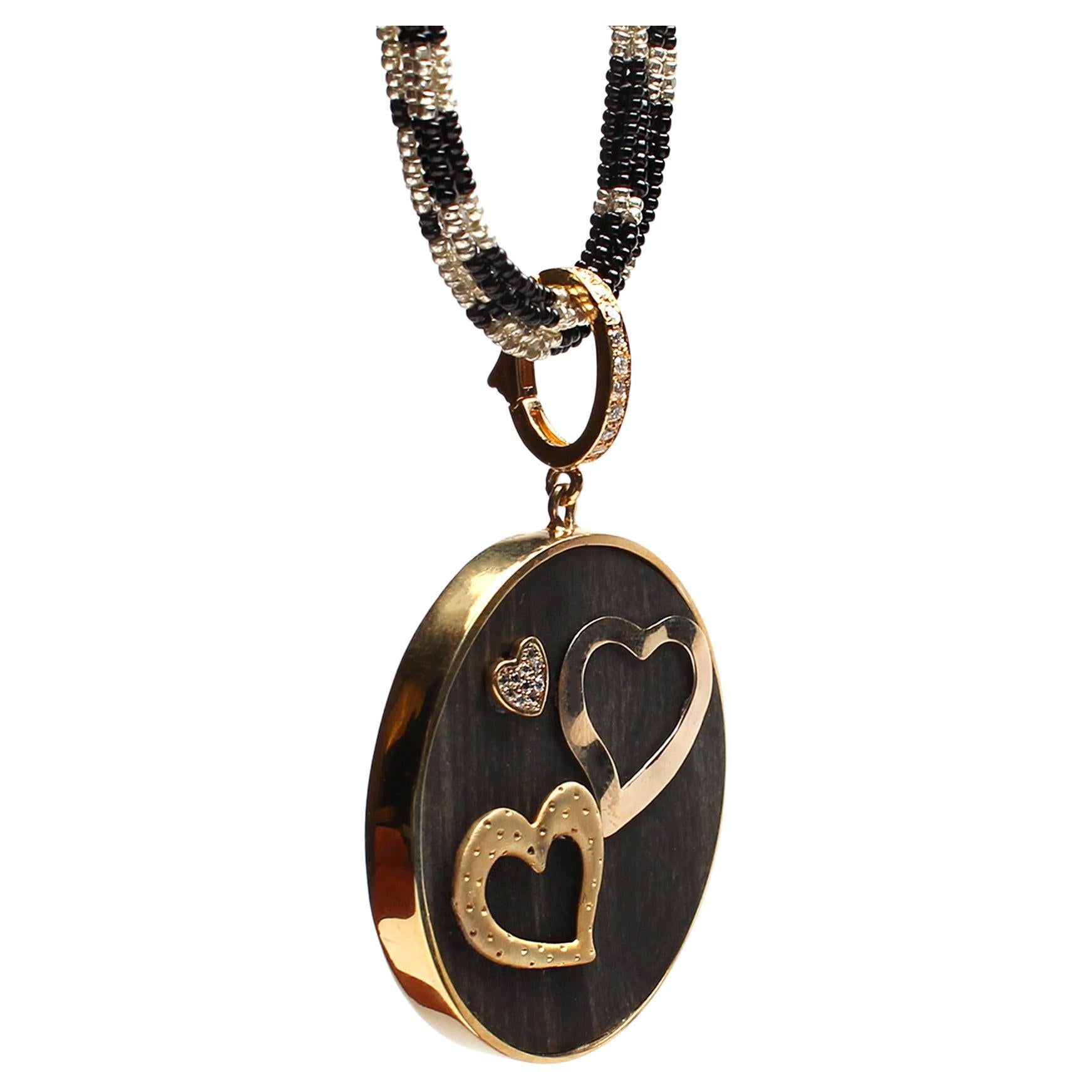 CLARISSA BRONFMAN Alonso Black and Gold Necklace & 3Heart Diamond Ebony Pendant For Sale
