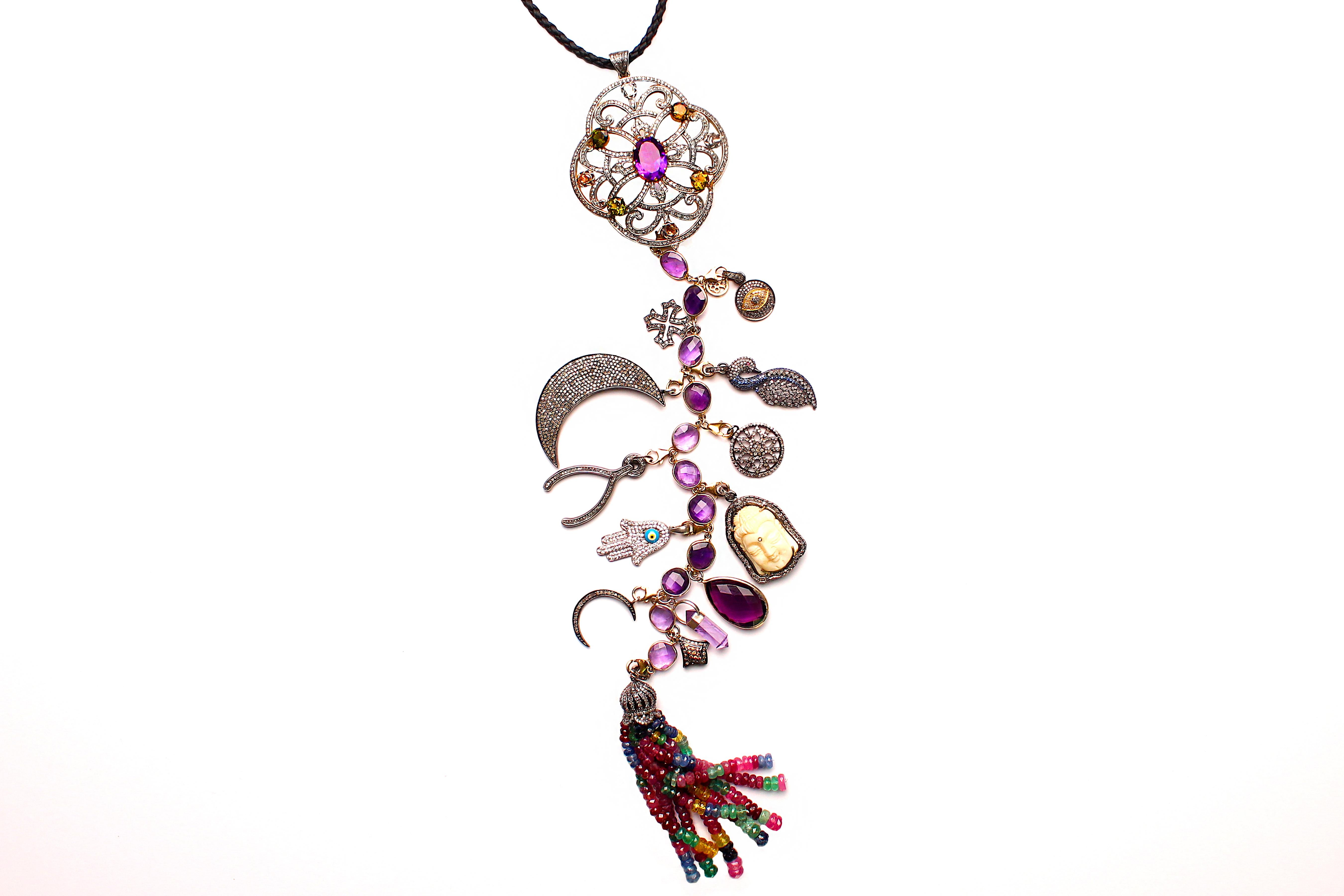 Clarissa Bronfman Amethyst, Diamond, Peridot, Bone, Agate Symbol Tree Necklace im Zustand „Neu“ in New York, NY