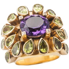 Clarissa Bronfman Amethyst, Diamond, Peridot, Yellow Gold 'Andrea' Ring