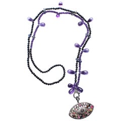 Clarissa Bronfman Amethyst, Garnet, Rose Cut Diamond, Peridot Evil Eye Necklace