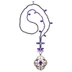 Clarissa Bronfman Amethyst, Peridot, Diamond Beaded Pendant Necklace