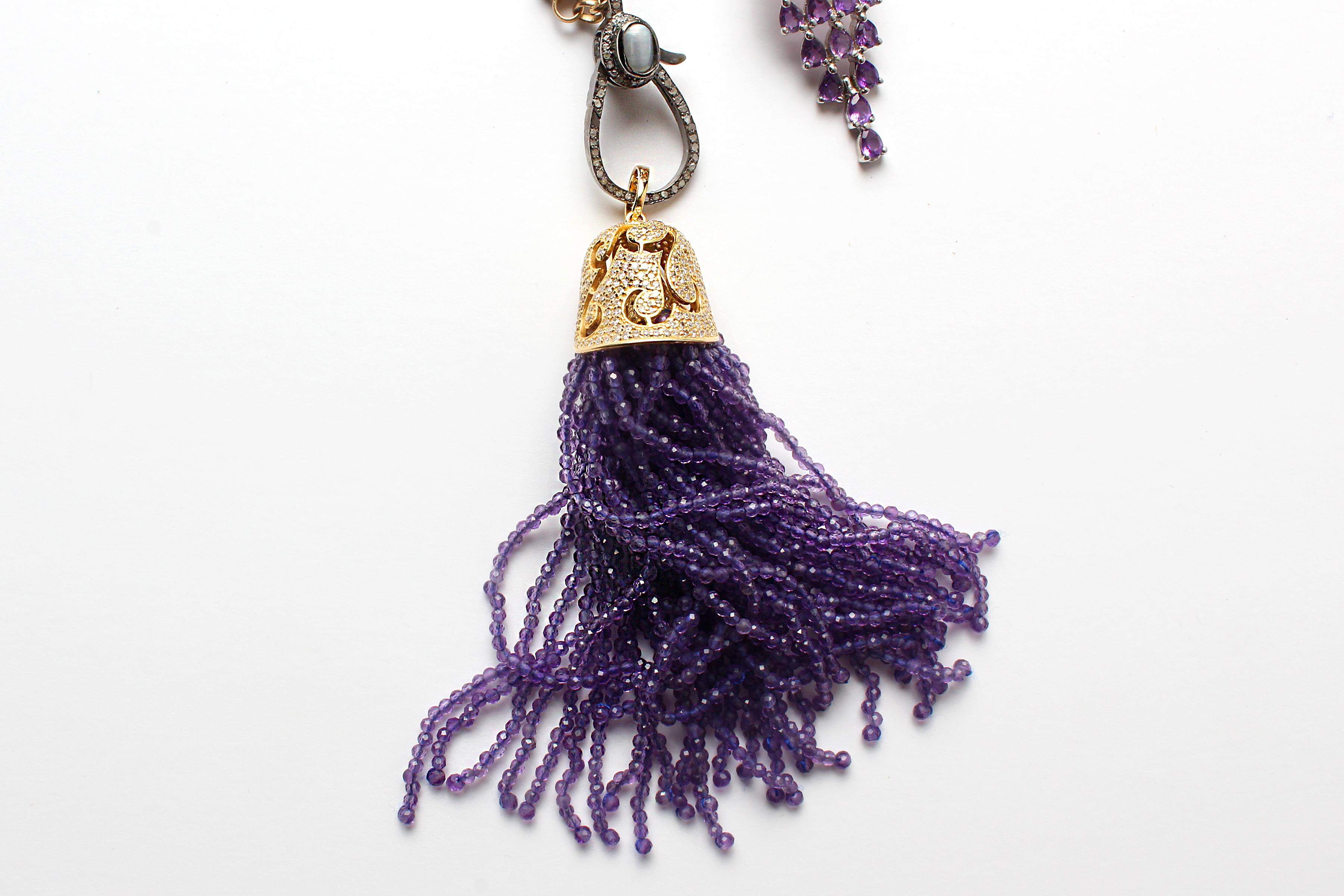 CLARISSA BRONFMAN Collier Améthyste Saphir Or Lavande Estrella Symbol Tree Neuf - En vente à New York, NY