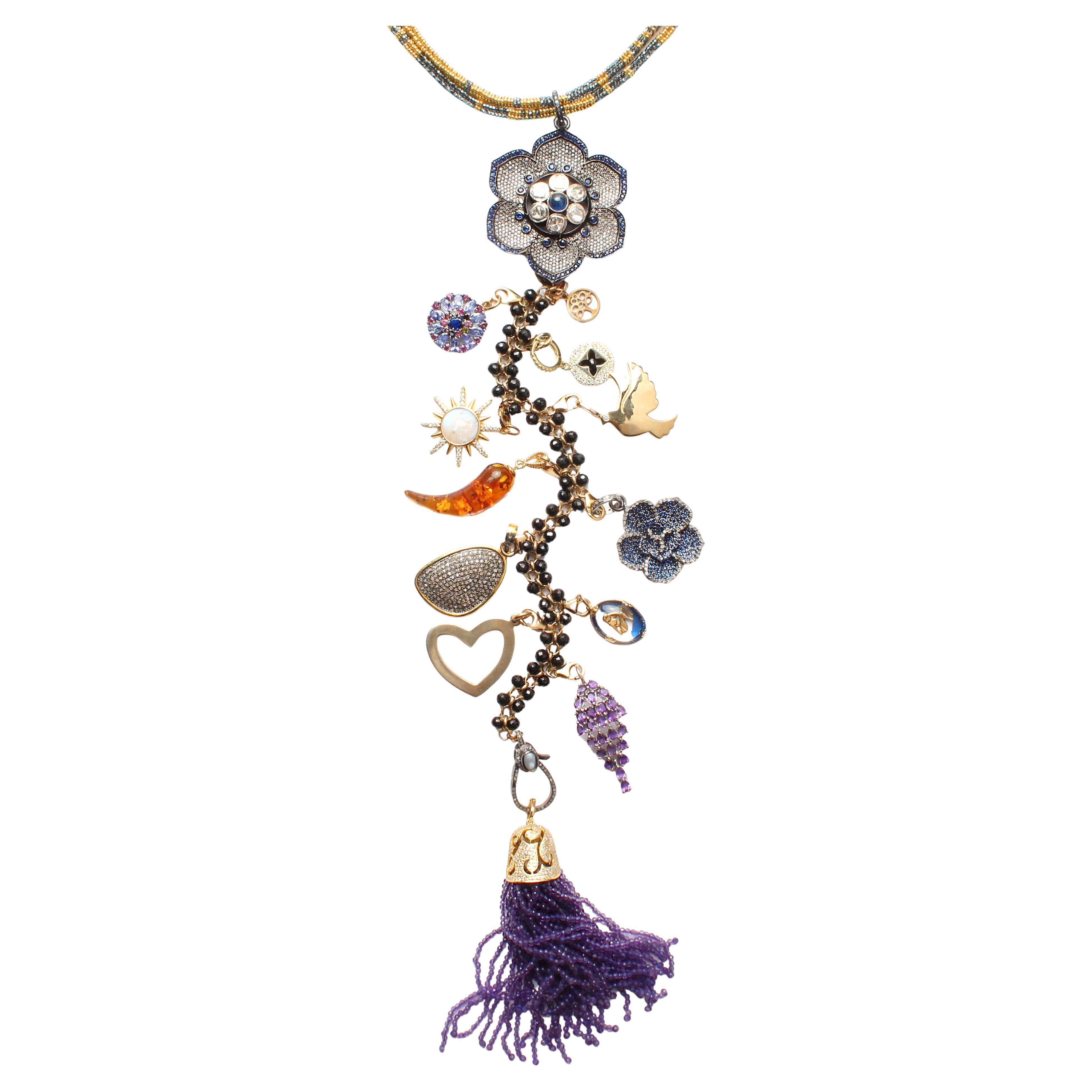 CLARISSA BRONFMAN Collier Améthyste Saphir Or Lavande Estrella Symbol Tree en vente