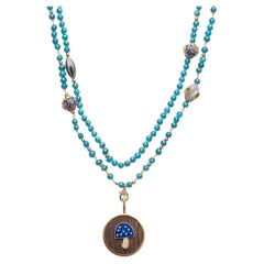 CLARISSA BRONFMAN Apatite 2 Set Necklaces & Lapiz Diamond Mushroom Ebony Pendant