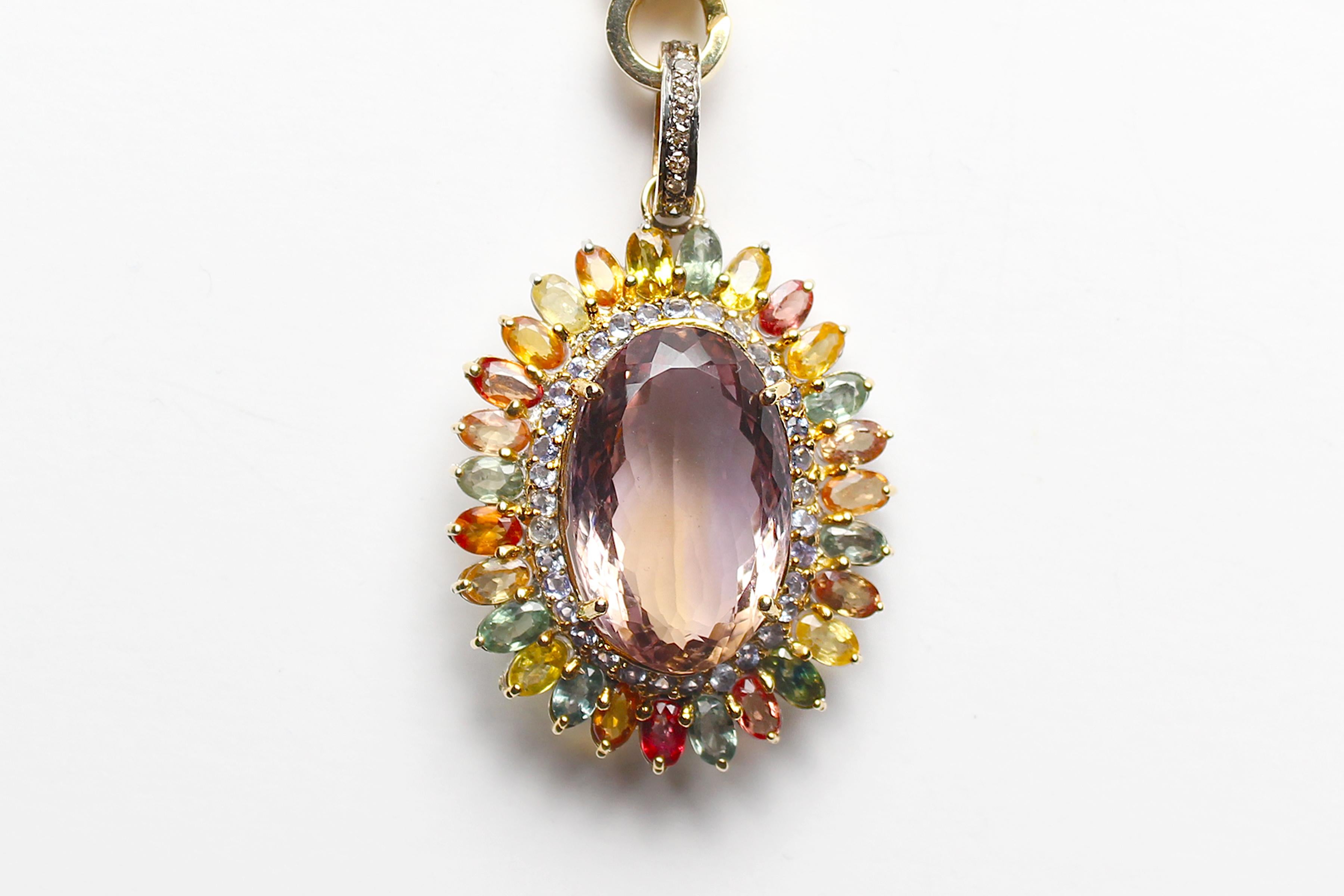 ClariSSA BRONFMAN Apatit Peridot Diamant Gold Setof2 Halsketten Tansanit Pendan im Angebot 3