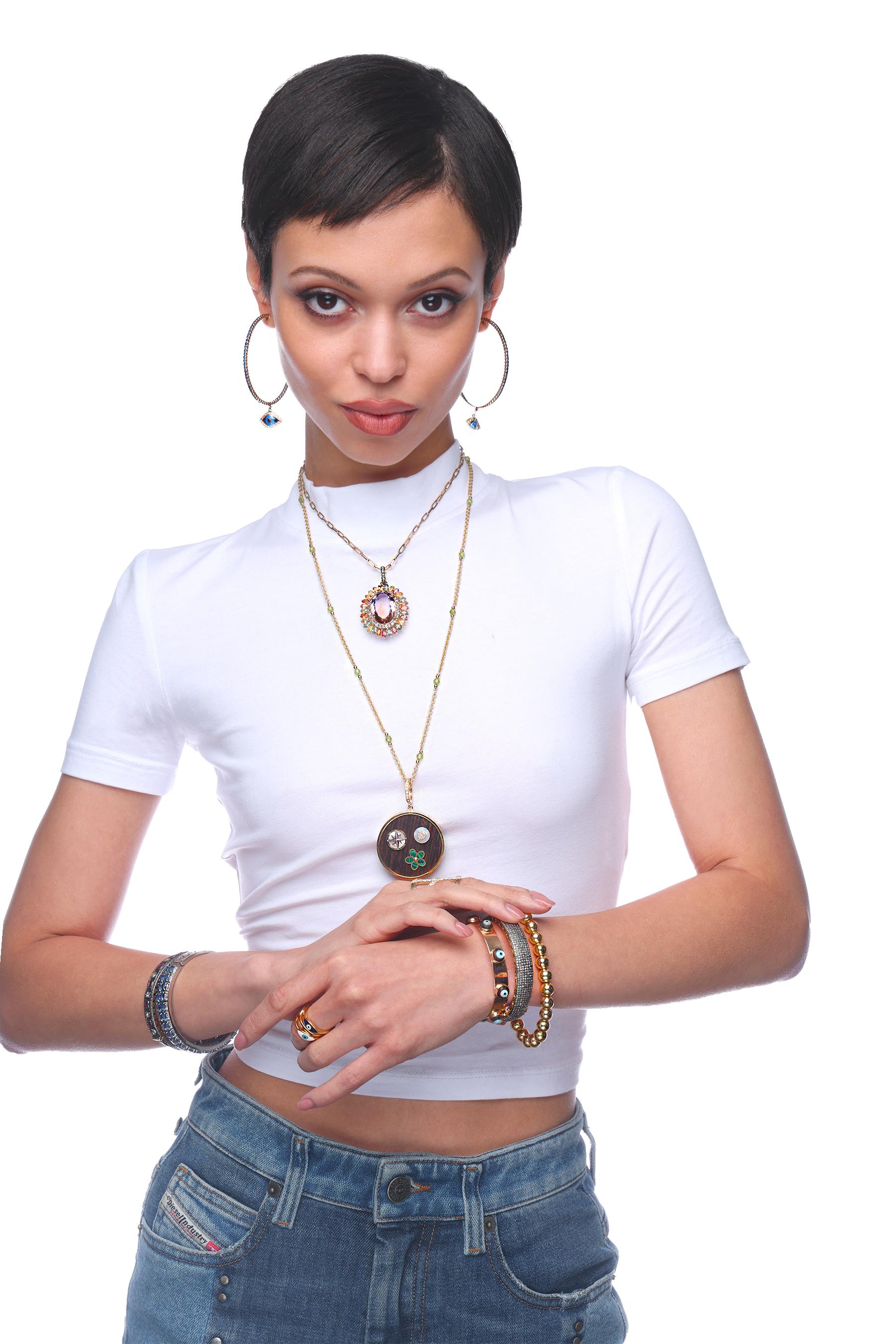 ClariSSA BRONFMAN Apatit Peridot Diamant Gold Setof2 Halsketten Tansanit Pendan im Angebot 5