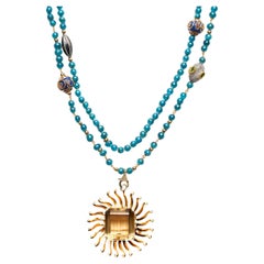 CLARISSA BRONFMAN Apatite Peridot Set of 2 Necklaces & Gold Yellow Sapphire Sun