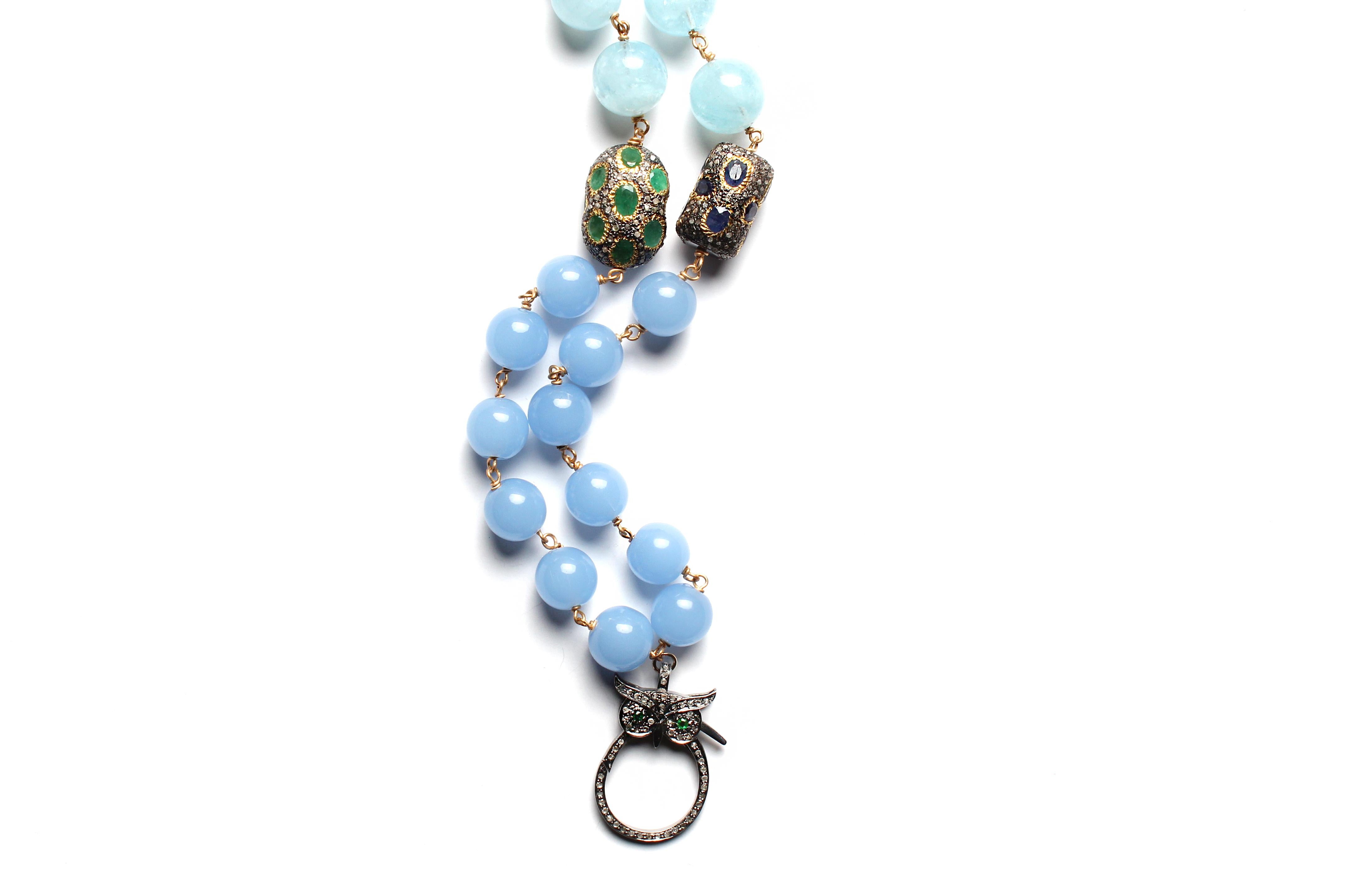 Clarissa Bronfman Aquamarine Diamond Rosary & Garnet Amethyst Cross Pendant 2