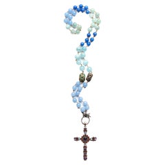 Clarissa Bronfman Aquamarine Diamond Rosary & Garnet Amethyst Cross Pendant