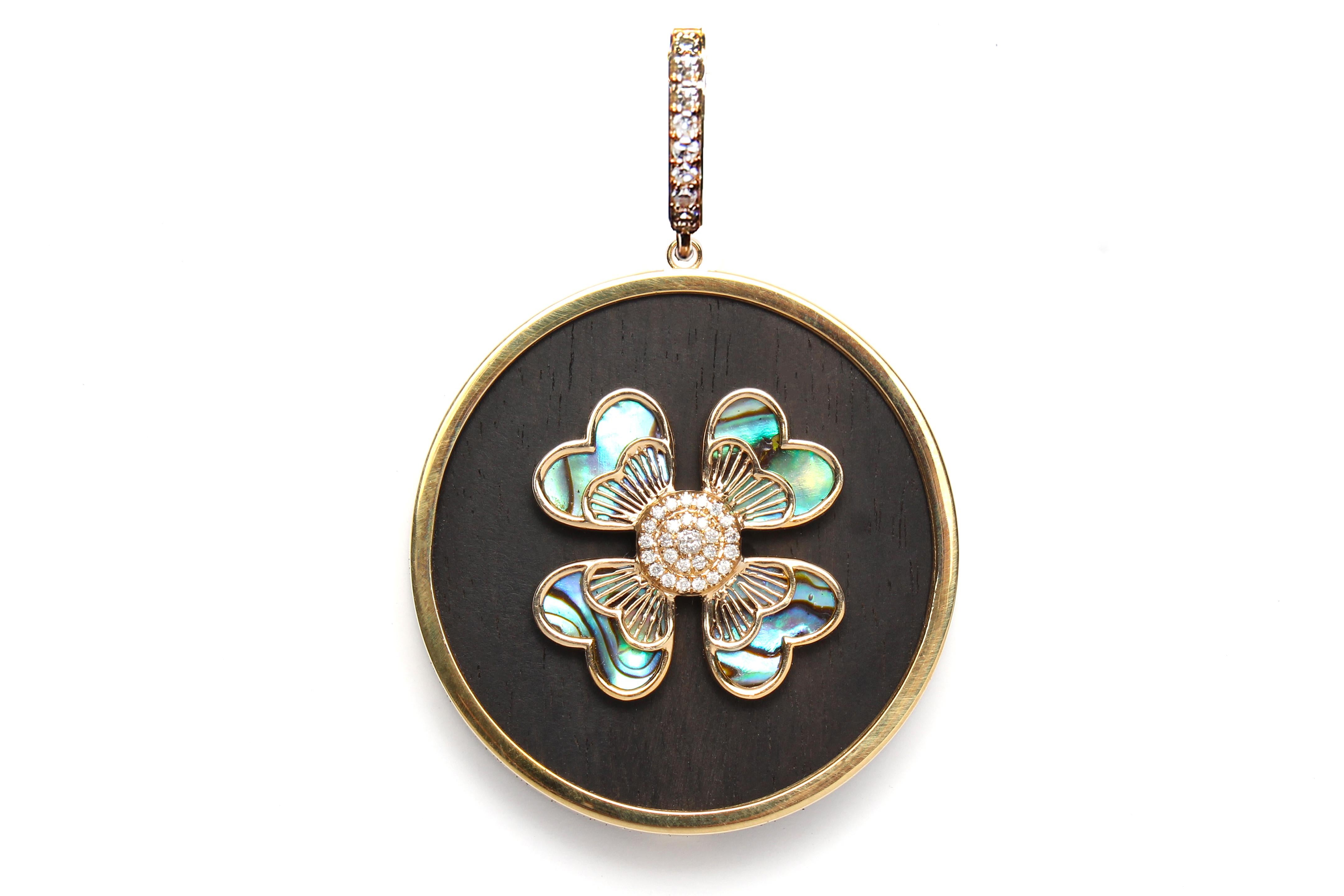 Contemporary Clarissa Bronfman Aquamarine Diamond Rosary & Gold Mother-of- Pearl Ebony Pendan