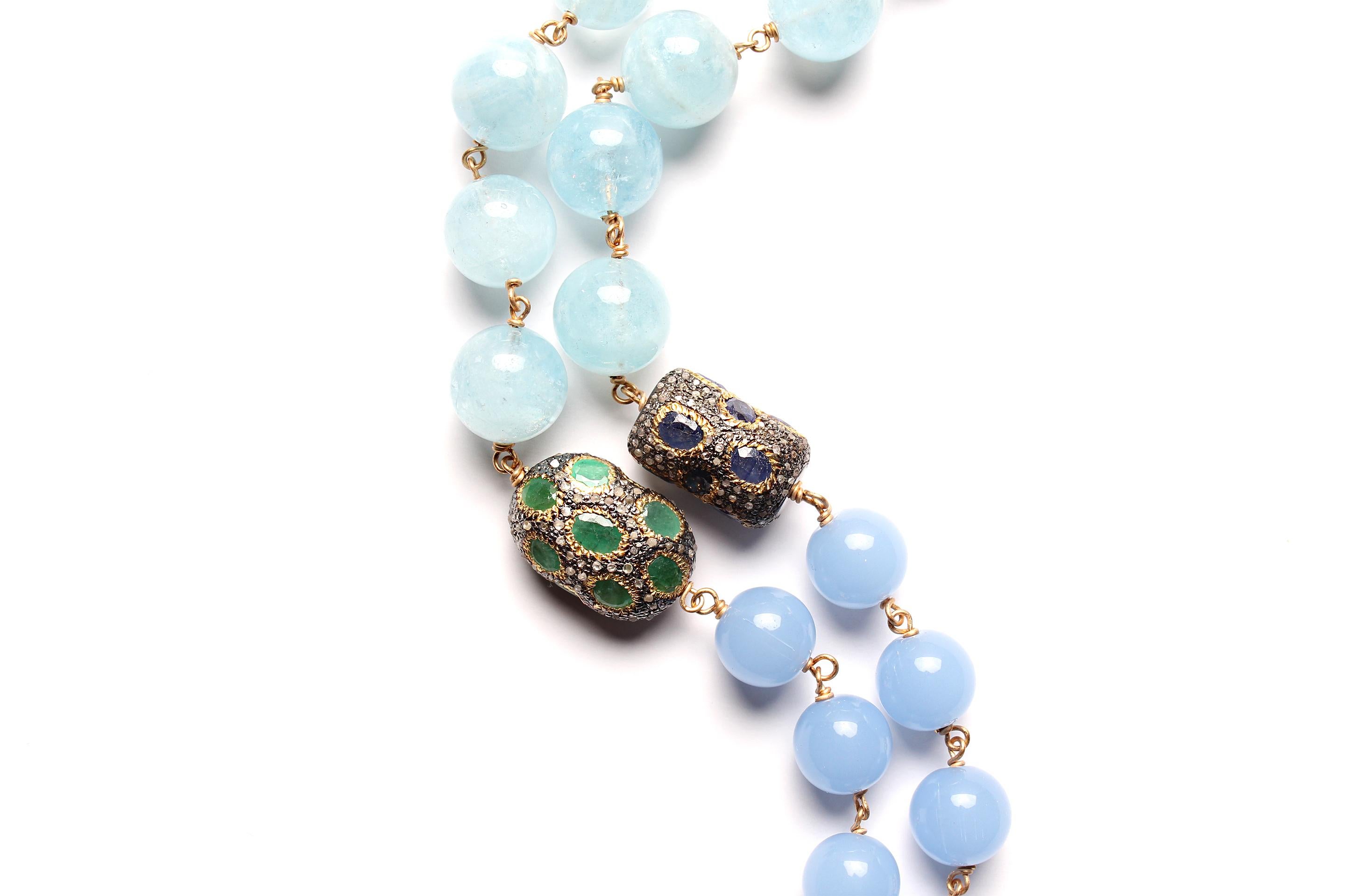 Clarissa Bronfman Aquamarine Diamond Rosary & Gold Mother-of- Pearl Ebony Pendan 2