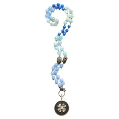 Clarissa Bronfman Aquamarine Diamond Rosary & Gold Mother-of- Pearl Ebony Pendan