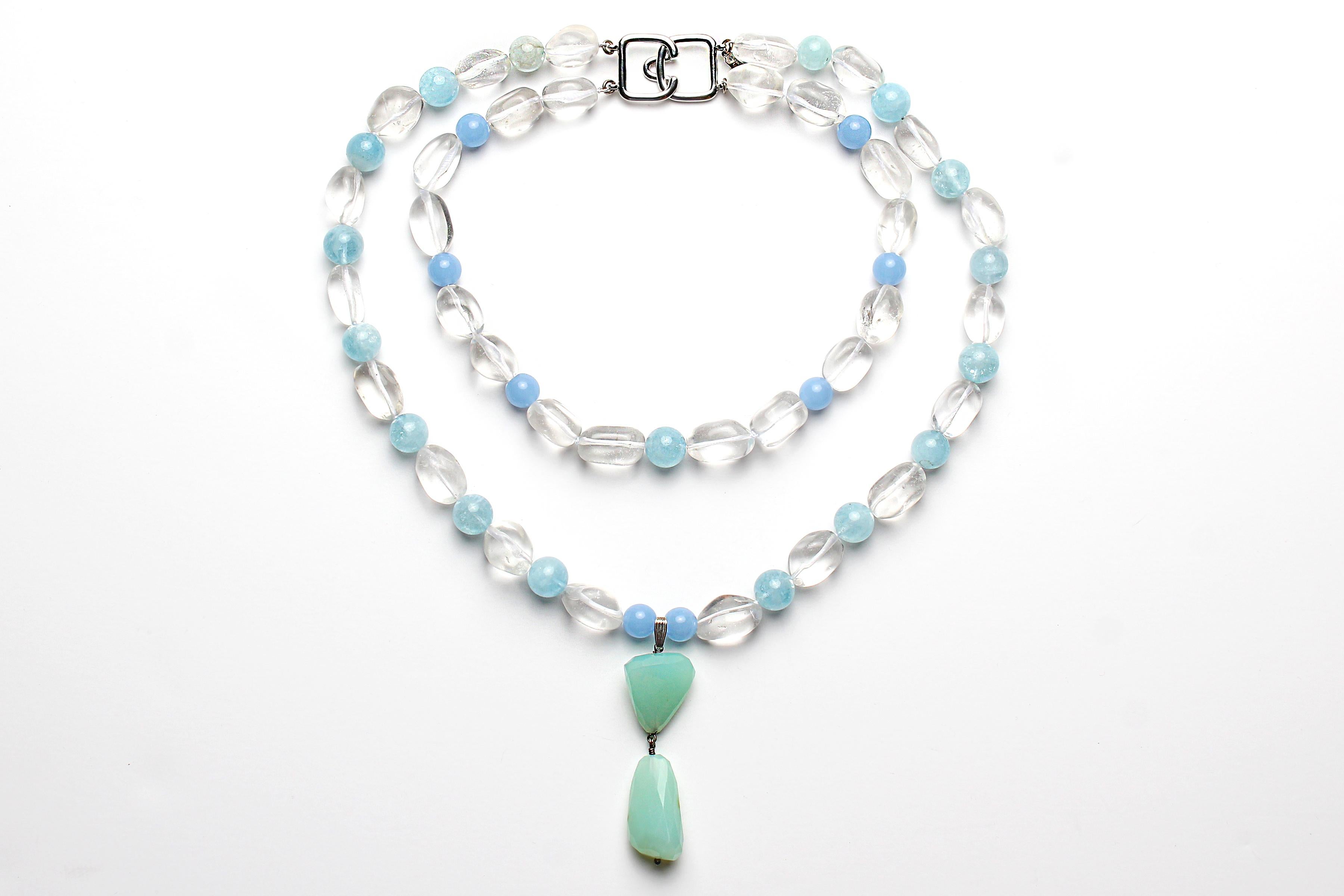 Contemporary CLARISSA BRONFMAN Aquamarine Quartz Chalcedony Double Strand Beaded Necklace  For Sale