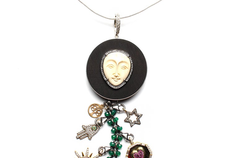 Clarissa Bronfman Artemis ii Emerald Gold Diamond Malachite Symbol Tree Necklace For Sale 4