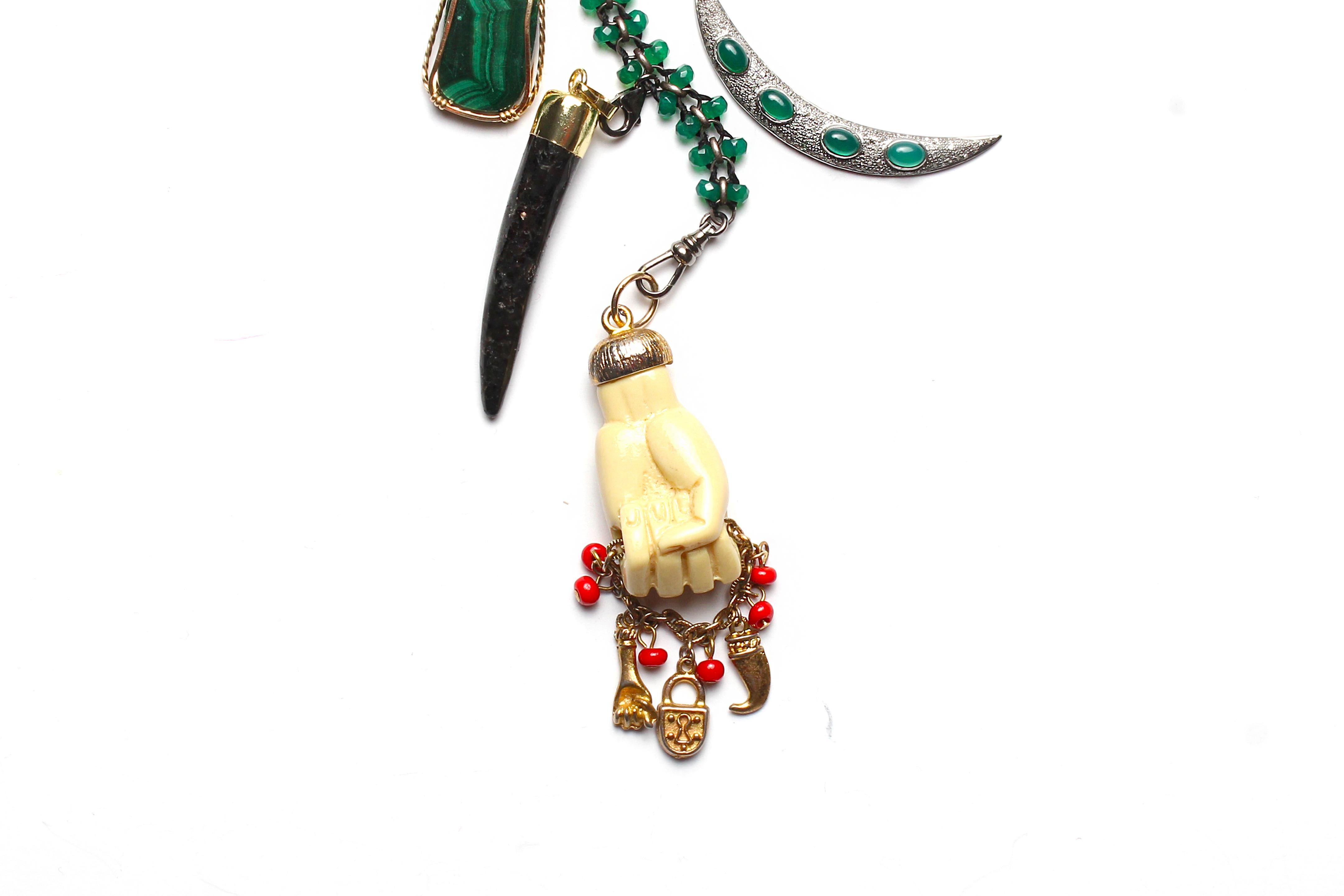 Women's or Men's Clarissa Bronfman Artemis ii Emerald Gold Diamond Malachite Symbol Tree Necklace For Sale