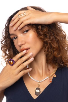 CLARISSA BRONFMAN Asymmetric Quartz Pearl Ruby Fire Opal Necklace and Moon Face