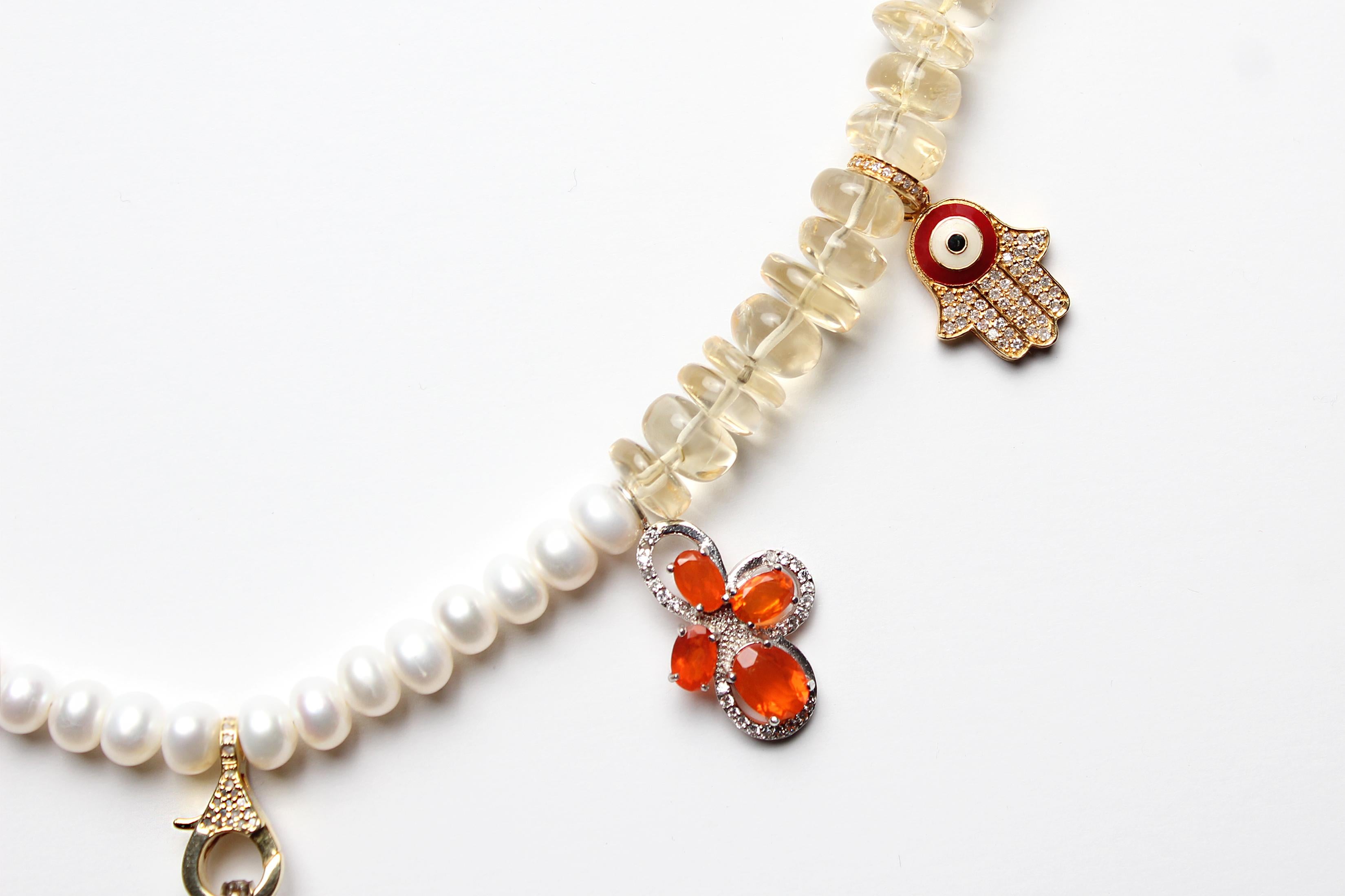CLARISSA BRONFMAN Asymmetric Quartz Pearl Ruby Fire Opal Necklace and Moon Face In New Condition For Sale In New York, NY