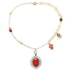 CLARISSA BRONFMAN Collana asimmetrica con perle, diamanti, rubini e corniole