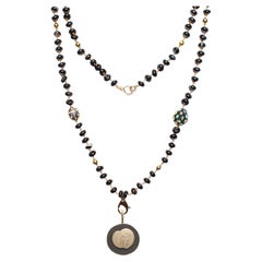 CLARISSA BRONFMAN Schwarzer Achat Carmen-Halskette 14kg Gold Diamant Ebenholz LOVE-Anhänger