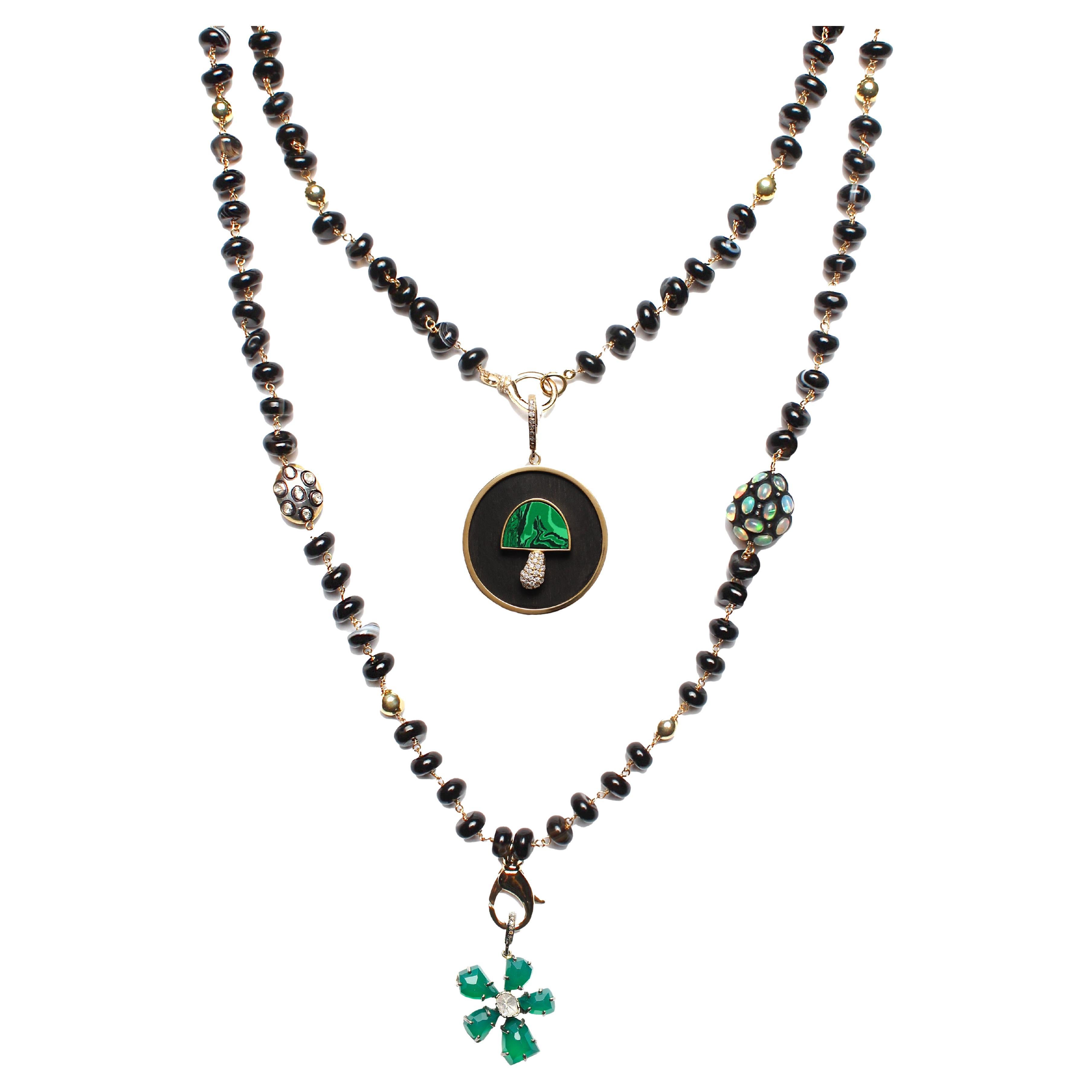 Clarissa Bronfman Black Agate Opal Carmen Necklace Malachite Ebony MushroomHamsa